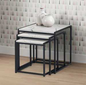 Modern Mood Modern Round <b>Marble</b> Top Coffee <b>Table</b> With Black Ribbed Base And Brass Stem For Living Room Furniture - Product Image 2