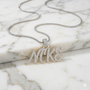 Trendy Minimalist jewelry 925 <b>Silver</b> Rhodium Plated Custom Initial Nameplate Iced Cursive Moissanite Diamond Pendants <b>Necklace</b> - Product Image 3