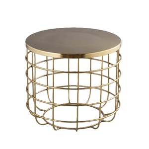 <b>White</b> Iron Wire Drum Side Table with Solid Top Living Room Furniture for Home Apartment Use Industrial Ottomans <b>Stools</b> - Product Image 3