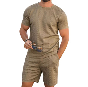 Conjunto de Camiseta y Pantalones Cortos Casuales de Verano para Hombre, de Algodón Blanco, Cuello Redondo, Tejido Sólido, Transpirable, Estilo Liso - Product Image 5