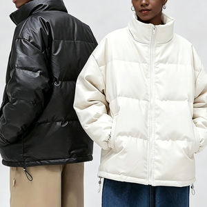 Veste matelassée unisexe, couleur unie, coupe-vent, fermeture éclair, épaisse, décontractée, pour l'hiver, coupe classique, matière PU, col montant - Product Image 1