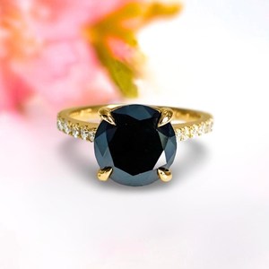 Anillo redondo de zafiro azul oscuro, diseño hecho a mano, plata maciza 925, anillo de regalo para mujer - Product Image 1