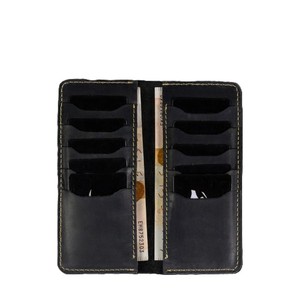 <b>Black</b> Genuine <b>Leather</b> Long Bifold Card Holder <b>Wallet</b> Slim Cash Pocket Minimalist Chequebook Sleeve Organizer Bag For Men - Product Image 2