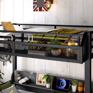 Letto a Castello in Metallo con Ripiani Portaoggetti e Luci LED, Porte USB Multifunzionali, Modello Inferiore B - Product Image 5