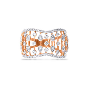 Anillo de banda ancha de lujo para mujer, chapado en oro rosa, con diamantes CZ de formas mixtas y engaste pavé. - Product Image 3