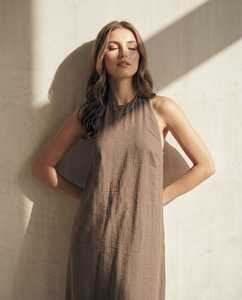 Vestido Maxi de Lino 100% para Mujer, Transpirable, Sencillo, con Corte Acampanado, Sin Mangas, con Tirantes Ajustables, Corte Regular, Estilo Casual de Verano, Fluido, Ideal para Vacaciones, Natural y Dulce - Product Image 4