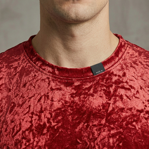 Men's Red Velour T-Shirt Short Sleeve O-Neck Regular Fit Velour Tee Shirt Men Casual Wear Velvet TShirts Mens - Product Image 4