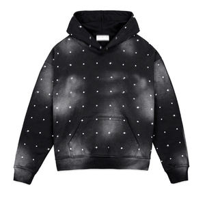 <b>Black</b> Glittery Rhinestone Zip Hoodie Drop Shoulder Long Sleeve Front Pocket Streetwear Wholesale 100% Cotton Winter Plain Dyed - Product Image 6