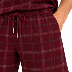 <b>Men</b> Soft Plaid Printed Pajama Set Short Sleeve Button Down Nightwear Drawstring Shorts <b>Lounge</b> Sleepwear Winter Fabric - Product Image 4