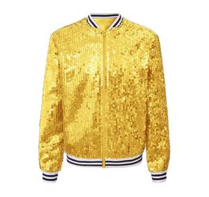 Veste universitaire à sequins pour homme, col montant, fermeture éclair, style décontracté, coupe régulière, légèrement extensible, en PU et polyester matelassé - Product Image 5