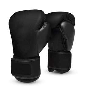 Gants de boxe en cuir PU noir, gants d'entraînement avec fermeture Velcro pour adultes, design respirant - Product Image 1