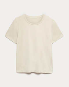 Camiseta de Yoga para Mujer 2026, Personalizada, Cuello Redondo, Manga Corta, Color Crema, 100% Algodón, Corte Regular, Color Sólido, Estilo Simple - Product Image 1