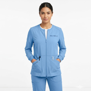 Women's 2 Pocket <b>Scrub</b> jackets \ Long Sleeve-Crew-Neck <b>Scrub</b> <b>Top</b> \ Medical <b>Scrub</b> Jacket Zip Front Nursing <b>Scrub</b> <b>Top</b> - Product Image 1