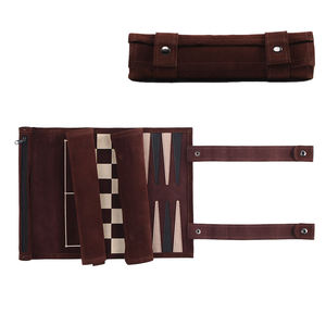 Fashion Customized Top Quality PU Leather Logo Color Portable Weighted 3 in 1 Travel Folded <b>Backgammon</b> <b>Set</b> - Product Image 1