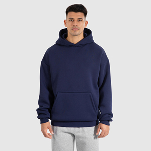 Nouveau design 2026 – Sweat à capuche bleu marine pour homme, coupe classique, en molleton de coton, couleur unie, avec poche avant – Vente en gros - Product Image 1