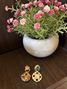 Flower <b>Stud</b> <b>Earrings</b> With Green Stone And <b>Crystal</b> In 18K Gold Plated For Women's Everyday Wear - Product Image 5