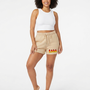 Shorts en coton beige élastiques pour femmes OEM, impression de logo personnalisée, coupe décontractée, très respirants, style régulier, sérigraphie haute qualité - Product Image 1