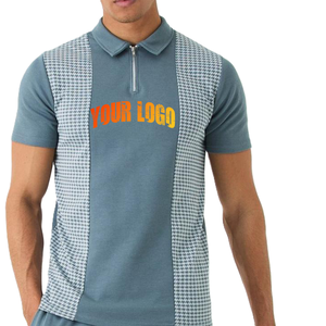 Ensemble 2 pièces bleu pour homme : Polo à manches courtes zippé et short – Tenue streetwear d'été personnalisable avec logo – Dernier style respirant - Product Image 6