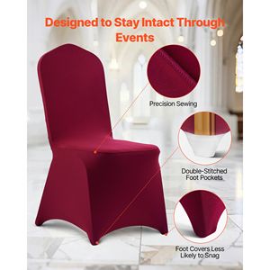 Fundas de Silla Elásticas Personalizadas de Poliéster y Spandex Color Borgoña para Bodas, Fiestas y Banquetes, con Frente Plano - Product Image 6
