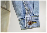 Veste en jean longue imprimée pour femme avec ourlet effiloché, manches longues, col rabattu, en coton délavé, style printemps