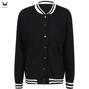 Veste universitaire noire pour femme à manches longues, col boutonné, couleur unie, en laine d'hiver avec garniture contrastante en cuir PU, coupe classique, vente en gros - Product Image 4