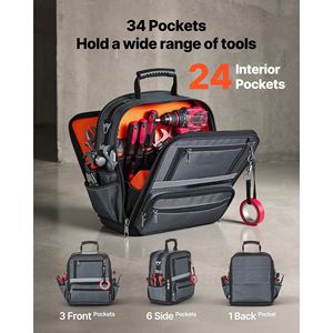 Mochila Portaherramientas de 13.2 Pulgadas, Organizador de Herramientas con 34 Bolsillos, Base de Plástico Rígido y Cierre de Cremallera - Product Image 2