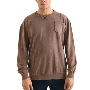 เสื้อสเวตเชิ้ตแขนราแกลนสีพื้นสำหรับผู้ชาย ผ้าฝ้าย 100% เฟรนช์เทอร์รี่ คอกลม ทรงลำลอง ใส่ได้ทุกวัน เหมาะสำหรับฤดูหนาว ล้างสีแบบแอซิดวอช - Product Image 1