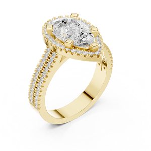 Anillos de compromiso Aries Jewel Classic Wedding con diamantes en forma de lágrima de 14 quilates de oro amarillo, 2.50 quilates, corte pera, diamante cultivado en laboratorio IGI con halo. - Product Image 2