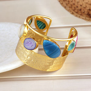Trendy stalactite druzy agate <b>adjustable</b> <b>bracelet</b> 18K gold plated geode slice open bangle multi botswana wide cuff brass jewelry - Product Image 5