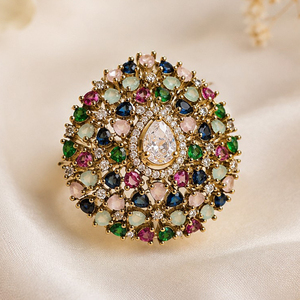 Jewelemarket Gold Plated <b>Crystal</b> Cluster Cocktail <b>Ring</b> Teardrop Rhinestone Statement Jewelry Elegant Sparkling Women's Fashion - Product Image 3