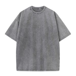 เสื้อยืดเดนิมทรงโอเวอร์ไซส์สำหรับผู้ชาย สไตล์วินเทจ สตรีทแวร์ สีดำล้วน แขนสั้น คอกลม - Product Image 6