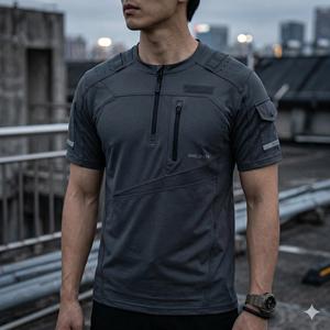 เสื้อยืดเทคแวร์ทรงโอเวอร์ไซส์สำหรับผู้ชาย แบบขายส่ง รับผลิตตามสั่ง (OEM) ผ้าฝ้ายฟลีซ 100% ซับเหงื่อ สีเทาเข้ม มีหลายกระเป๋า - Product Image 5