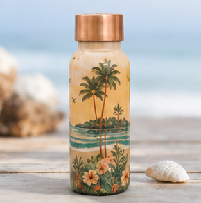 Bouteille d'eau en cuivre pur de qualité supérieure avec imprimé floral artistique – Vaisselle réutilisable et écologique - Product Image 1