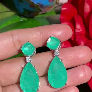 Imperial Luxury Natural Neon Green Colombian Emerald Muzo Dangle Drop <b>Earrings</b> 925 <b>Silver</b> Gold Plated Fine Jewelry - Product Image 2