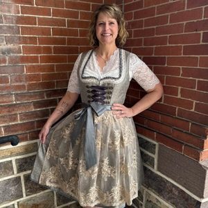 Women's Bavarian Style Dirndl <b>Dress</b> Traditional Beer Festival Folk Costume Midi <b>Dress</b> with Apron Lace Up Floral Pattern A-Line - Product Image 1