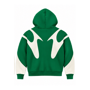 Emerald Green Contrast Panel <b>Zip</b> Up <b>Hoodie</b> Men Streetwear Full Zipper Long Sleeve Casual Fleece Hooded Jacket With <b>Pockets</b> - Product Image 2