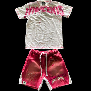 Ensemble de costume d'été deux pièces pour homme, personnalisé avec logo ODM, short et t-shirt délavés à l'acide, séchage rapide, polyester/coton - Product Image 1