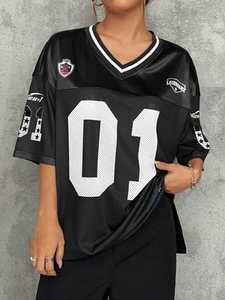 Jersey de Fútbol Americano para Mujer, Talla Grande, Malla Transpirable, Hombros Caídos, Cuello en V, Estilo Urbano, Personalizable, Suministro OEM - Product Image 5