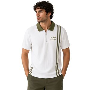 Customized <b>White</b> Olive Green Waffle <b>Polo</b> Shirt Half Zip Short Sleeve Textured Knit Golf <b>Polo</b> Custom Logo Private Label For Men - Product Image 1