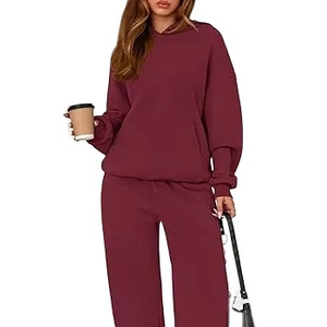 Ensemble de survêtement d'hiver décontracté pour femme, couleur unie, 2 pièces, écologique, 65% coton molletonné, coupe régulière, pantalon large, à capuche - Product Image 3
