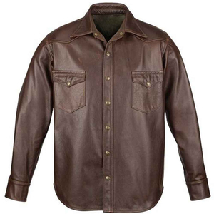 <b>Men's</b> <b>Brown</b> Leather Long Sleeve Button Down <b>Shirt</b> leather wear Style Turn-down Collar Solid Color Full Sleeve Autumn Wear - Product Image 5