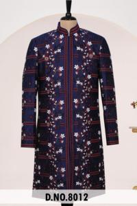 Sherwani bleu marine royal pour homme, costume brodé de fleurs et de perles complexes pour mariage et grandes occasions - Product Image 1