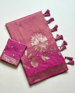 Sari de mariage de créateur haut de gamme, traditionnel, en Khaddi, Crêpe, Georgette, Tissu Chinya, Jacquard scintillant, teint à la main, avec Pallu riche - Product Image 1
