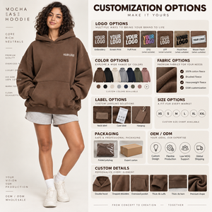 Sweat-shirt à capuche oversize pour femme, en molleton de coton marron uni, à épaules tombantes, pour l'automne - Product Image 6
