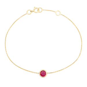 Pulsera Minimalista de Oro Amarillo Real de 14K con una Sola Piedra de Rubí Fino, Diseño Clásico Delicado, Regalo de Graduación, Joyería al por Mayor - Product Image 1