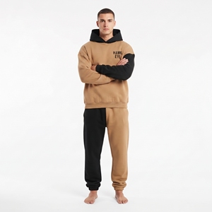 Survêtement à capuche bicolore pour homme, sweat-shirt en molleton contrastant et pantalon de jogging, coupe décontractée, manches longues, tenue décontractée d'hiver - Product Image 5