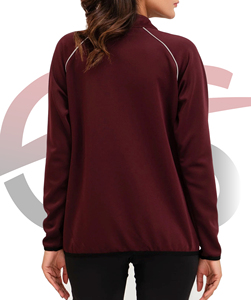 <b>Women's</b> Maroon Full Sleeve <b>Zip</b>-<b>Up</b> Jacket With Contrast Binding Breathable Polyester Cotton Activewear Regular Fit Solid Color - Product Image 2