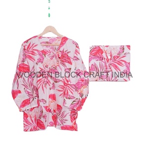 Vêtements de nuit de luxe personnalisés de haute qualité pour femmes PJs Pure Cotton Organic Floral Printed Pajama Set Vintage Style Sleepwear Dress - Product Image 1