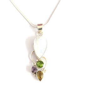 Handmade 925 Sterling Silver Natural <b>Moonstone</b> <b>Pendant</b> with Peridot Amethyst Citrine Jaipur Jewelry Wholesale - Product Image 2