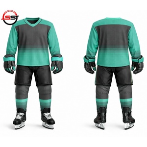 Uniforme de Hockey sobre Hielo de Alta Calidad, Transpirable, Base Blanca con Detalles en Rosa, Uniforme Profesional para Hombre - Product Image 3